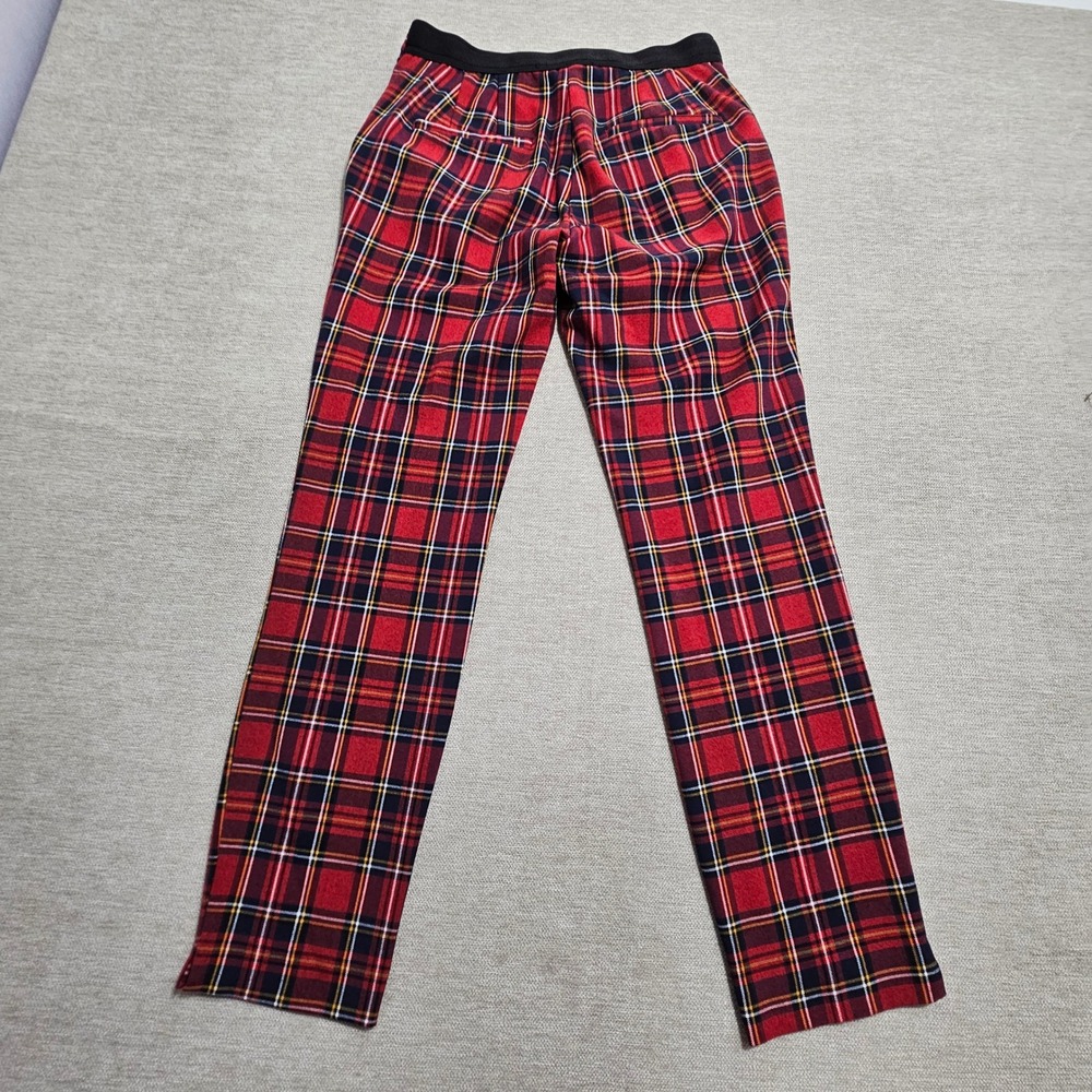 Zara Plaid Trousers Women Size S Red Tartan Slim Fit Stretch Pull On Pants - Picture 2 of 8